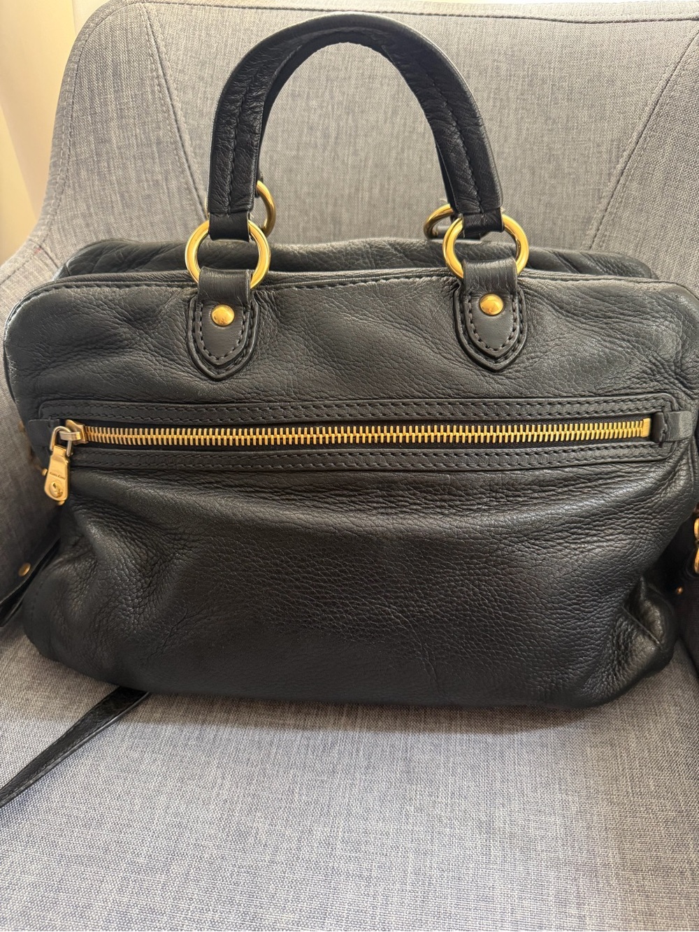 Miu Miu Black Leather Satchel with Gold Hardware Accents - Picture 2 of 9